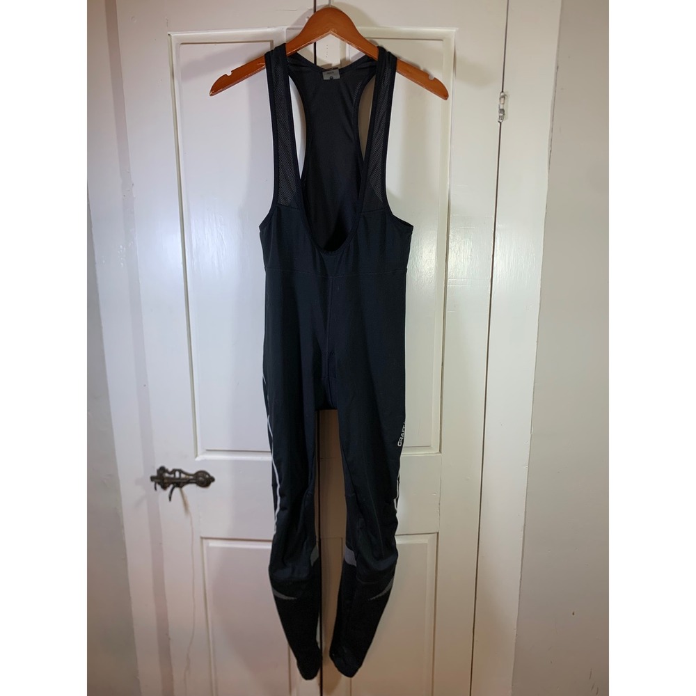 Craft Mens Black Padded Cycling Bib Tights Size Large Full Length Reflective